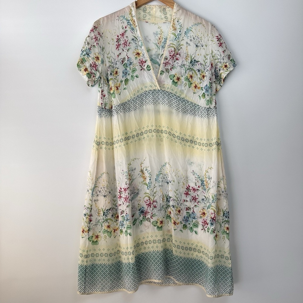 Johnny Was Sheer Floral Dress XS Rayon Silk Lined Boho Festival $275